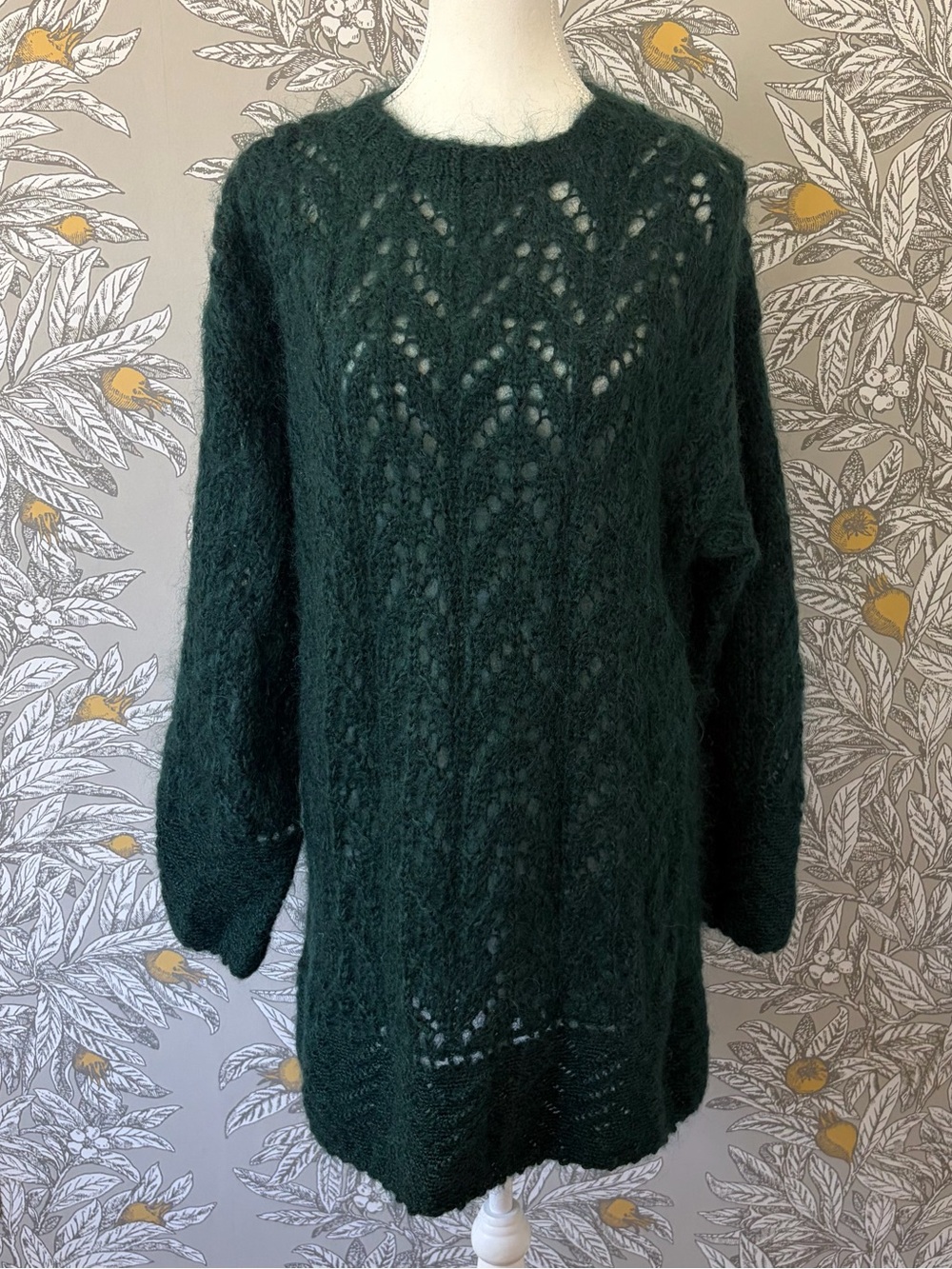 Vintage Large Fenn Wright Manson Mohair Pointelle Green Lace Knit Tunic Or Dress